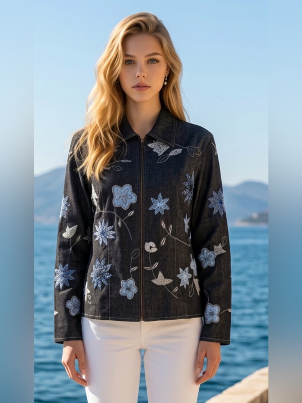 Parsley & Sage Jacket with Light Blue Floral Embroidery
